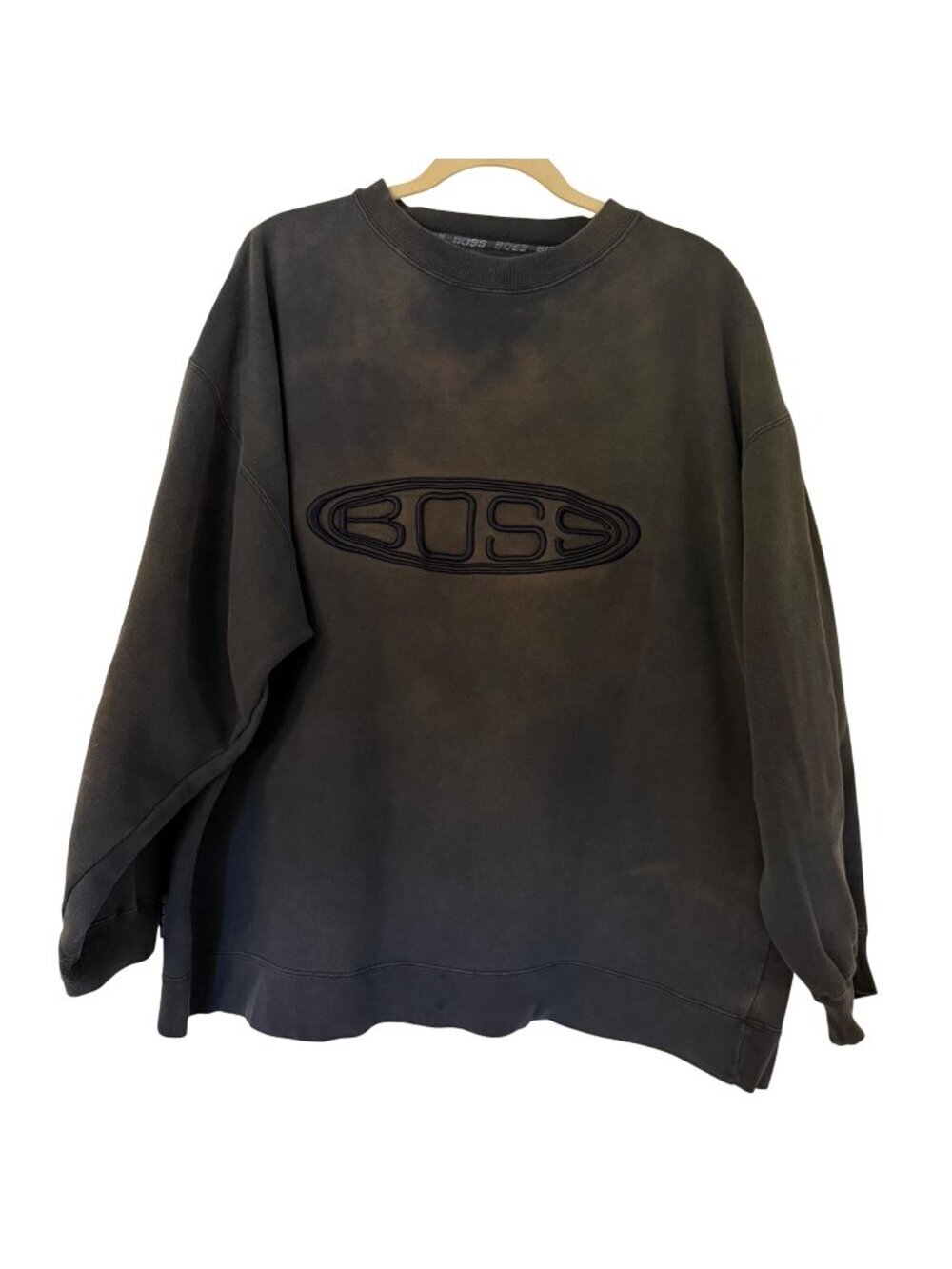 Vintage 90’s BOSS By IG Design Crewneck Sweatshirt XL Black Acid Wash Grunge Rar
